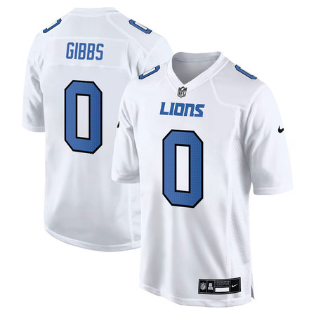 Men's Detroit Lions #0 Jahmyr Gibbs Tundra White Fashion Game Jersey