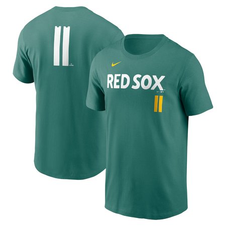 Men's Boston Red Sox #11 Rafael Devers Nike Green 2025 City Connect Fuse Name & Number T-Shirt