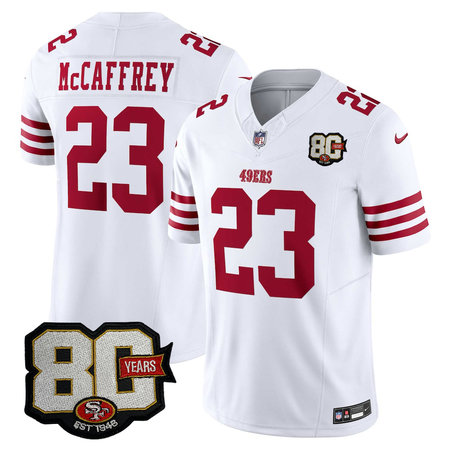 Youth San Francisco 49ers #23 Christian McCaffrey White 80 Anniversary Vapor F.U.S.E. Limited Jersey