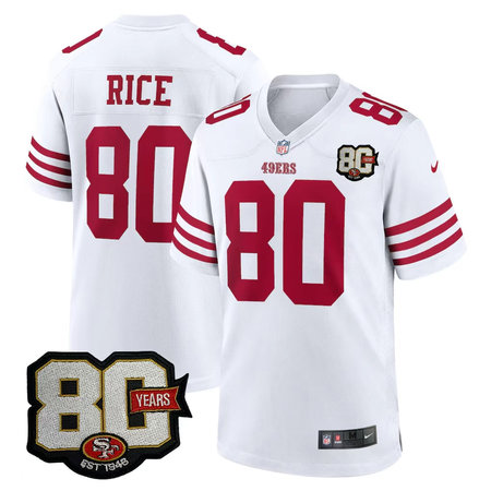 Youth San Francisco 49ers #80 Jerry Rice White 80 Anniversary Game Jersey