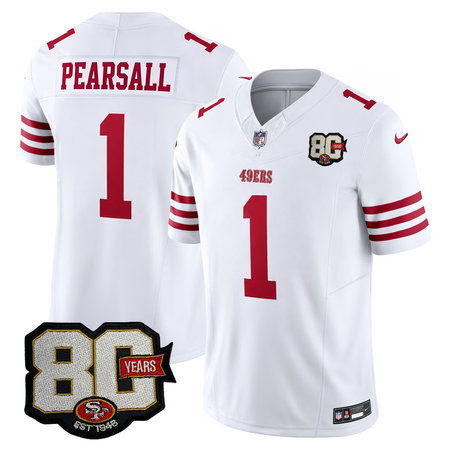 Men's San Francisco 49ers #1 Ricky Pearsall White 80 Anniversary Vapor F.U.S.E. Limited Jersey
