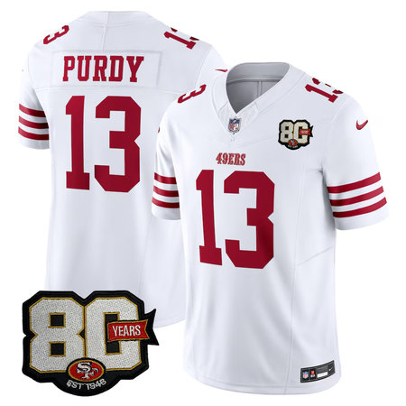 Youth San Francisco 49ers #13 Brock Purdy White 80 Anniversary Vapor F.U.S.E. Limited Jersey