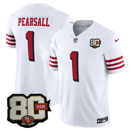 Men's San Francisco 49ers #1 Ricky Pearsall White 80 Anniversary Vapor F.U.S.E. Limited Jersey