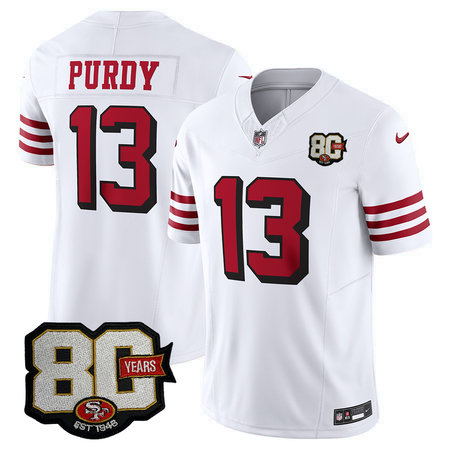 Youth San Francisco 49ers #13 Brock Purdy White 80 Anniversary Vapor F.U.S.E. Limited Jersey