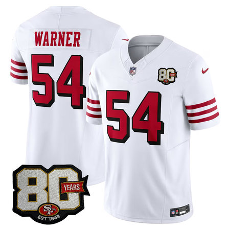 Men's San Francisco 49ers #54 Fred Warner White 80 Anniversary Vapor F.U.S.E. Limited Jersey