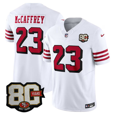 Youth San Francisco 49ers #23 Christian McCaffrey White 80 Anniversary Vapor F.U.S.E. Limited Jersey