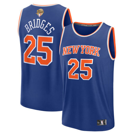 Men's New York Knicks #25 Mikal Bridges Fanatics Blue 2026 NBA Finals Patch Fast Break Icon Edition Replica Jersey