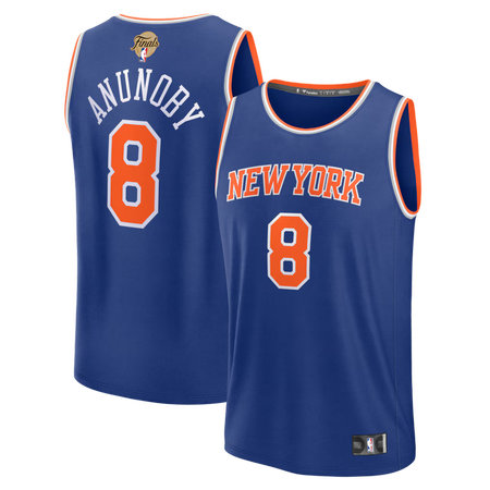 Men's New York Knicks #8 OG Anunoby Fanatics Blue 2026 NBA Finals Patch Fast Break Icon Edition Replica Jersey