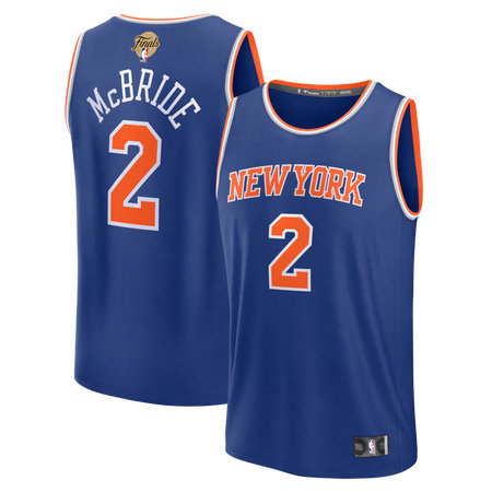 Men's New York Knicks #2 Miles McBride Fanatics Blue 2026 NBA Finals Patch Fast Break Icon Edition Replica Jersey