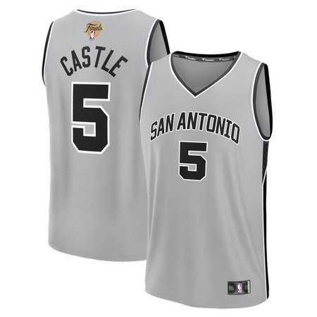 Men's San Antonio Spurs #5 Stephon Castle Fanatics Silver 2026 NBA Finals Patch Fast Break Statement Edition Jersey