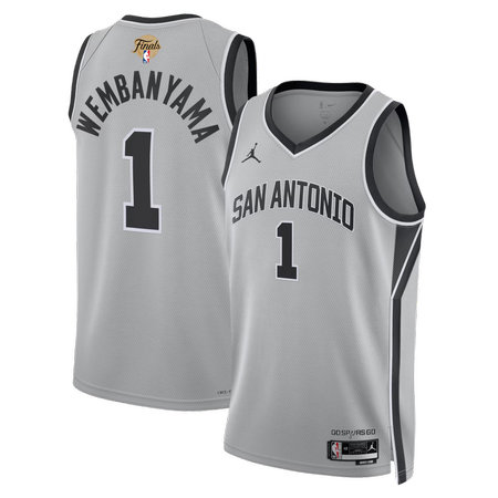Men's San Antonio Spurs #1 Victor Wembanyama Fanatics Silver 2026 NBA Finals Patch Swingman Statement Edition Jersey