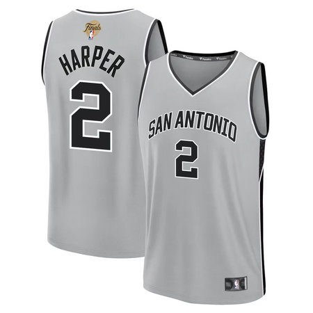 Men's San Antonio Spurs #2 Dylan Harper Fanatics Silver 2026 NBA Finals Patch Fast Break Statement Edition Jersey
