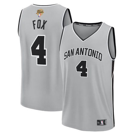 Youth San Antonio Spurs #4 De'Aaron Fox Silver 2026 NBA Finals Patch Fast Break Statement Edition Jersey