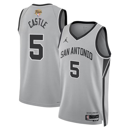 Men's San Antonio Spurs #5 Stephon Castle Fanatics Silver 2026 NBA Finals Patch Swingman Statement Edition Jersey