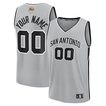Men's San Antonio Spurs Fanatics Silver 2026 NBA Finals Patch Fast Break Statement Edition Custom Jersey