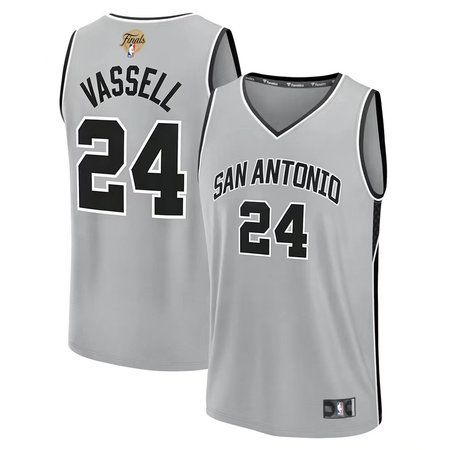 Men's San Antonio Spurs #24 Devin Vassell Fanatics Silver 2026 NBA Finals Patch Fast Break Statement Edition Jersey