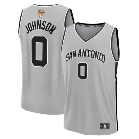 Men's San Antonio Spurs #0 Keldon Johnson Fanatics Silver 2026 NBA Finals Patch Fast Break Statement Edition Jersey