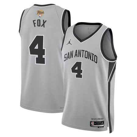 Men's San Antonio Spurs #4 De'Aaron Fox Fanatics Silver 2026 NBA Finals Patch Swingman Statement Edition Jersey