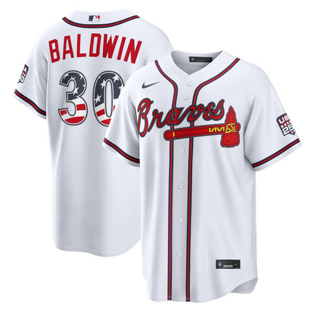 Youth Atlanta Braves #30 Drake Baldwin Nike White USA 250 Fourth of July Home Stadium Jersey