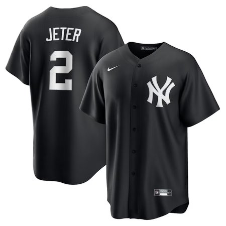 Men's New York Yankees #2 Derek Jeter Nike Black Lights Out Replica Player Jersey