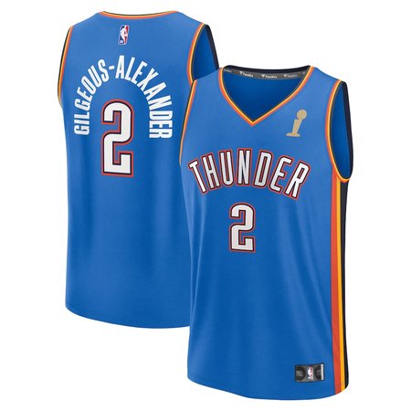 Men's Oklahoma City Thunder #2 Shai Gilgeous-Alexander Fanatics Blue 2025 NBA Finals Champions Fast Break Replica Player Icon Edition Jersey