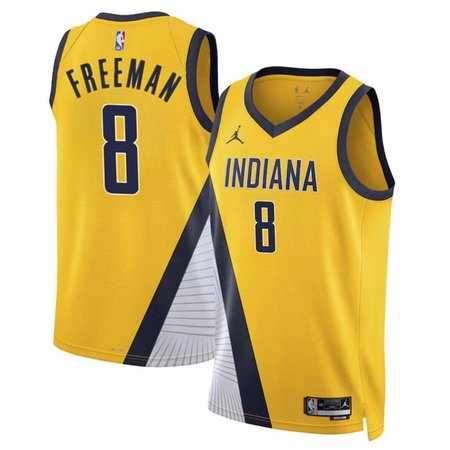 Men's Indiana Pacers #8 Enrique Freeman Yellow 2024 Draft Statement Edition Stitched Basketball Jersey