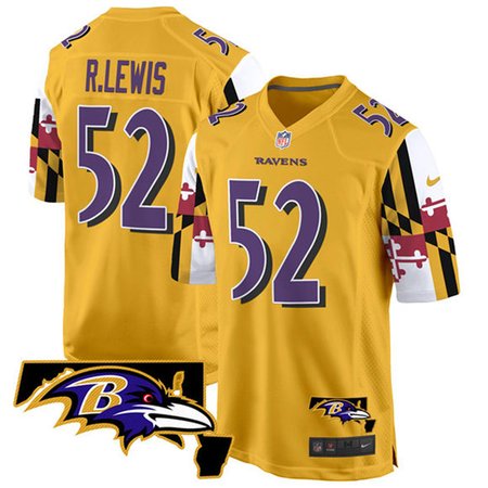 Youth Baltimore Ravens #52 Ray Lewis Gold 2025 Maryland Flag Vapor Limited Football Game Jersey