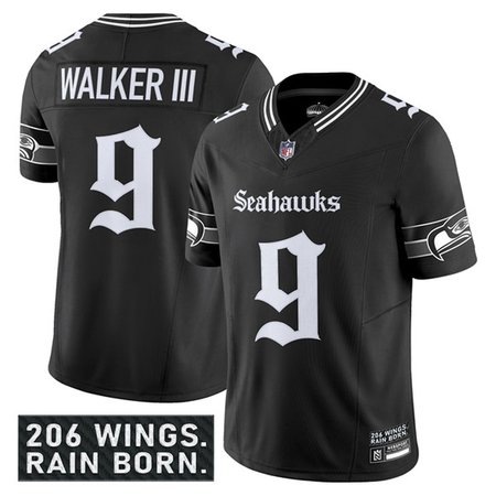 Youth Seattle Seahawks #9 Kenneth Walker III Black 2025 F.U.S.E. 'Gothic Rain City Shadows Edition' Vapor Limited Stitched Football Jersey