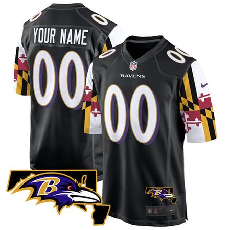 Youth Baltimore Ravens Active Player Custom Black Maryland Flag Vapor Limited Football Game Jersey