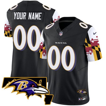 Youth Baltimore Ravens Active Player Custom Black 2025 F.U.S.E. Maryland Flag V2 Vapor Limited Football Jersey