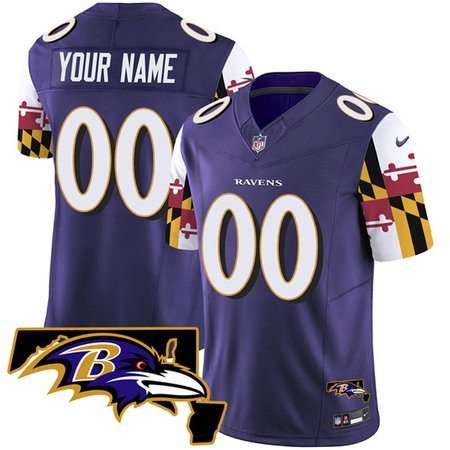 Men's Baltimore Ravens Active Player Custom Purple 2025 F.U.S.E. Maryland Flag V2 Vapor Limited Football Jersey
