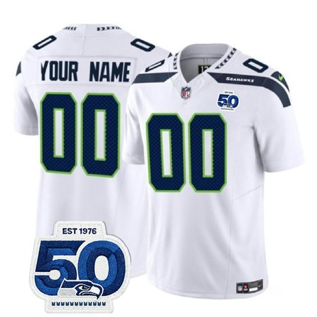 Youth Seattle Seahawks Active Player Custom White 2025 F.U.S.E. 50th Anniversary Patch Vapor Untouchable Limited Stitched Football Jersey