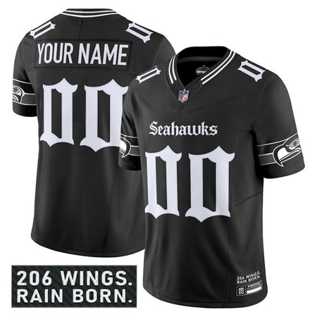 Youth Seattle Seahawks Active Player Custom Black 2025 F.U.S.E. 'Gothic Rain City Shadows Edition' Vapor Limited Stitched Football Jersey