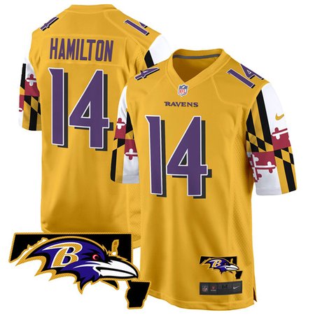 Youth Baltimore Ravens #14 Kyle Hamilton Gold 2025 Maryland Flag Vapor Limited Football Game Jersey