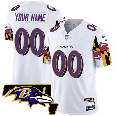 Men's Baltimore Ravens Active Player Custom White 2025 F.U.S.E. Maryland Flag V2 Vapor Limited Football Jersey