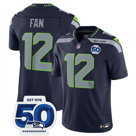 Men's Seattle Seahawks #12 Fan Navy 2025 F.U.S.E. 50th Anniversary Patch Vapor Untouchable Limited Stitched Football Jersey