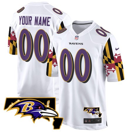 Men's Baltimore Ravens Active Player Custom White Maryland Flag Vapor Limited Football Game Jersey