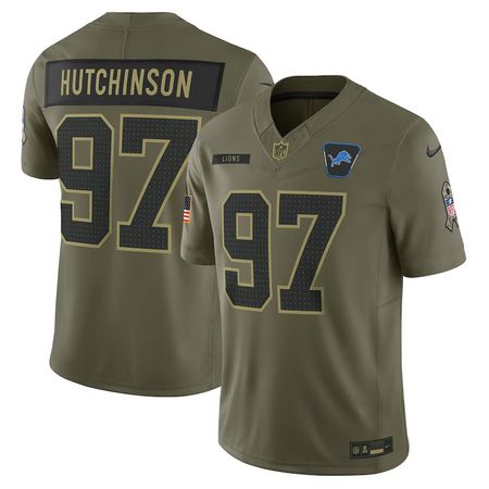 Men's Detroit Lions #97 Aidan Hutchinson Nike Olive 2025 Salute to Service Limited Jersey