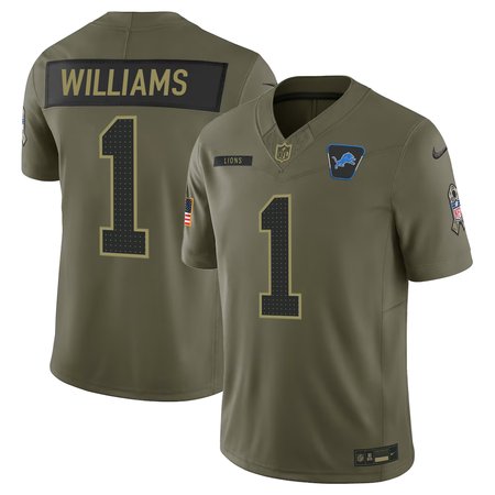 Youth's Detroit Lions #1 Jameson Williams Nike Olive 2025 Salute to Service Retired Limited Jersey