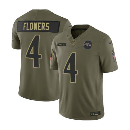 Youth's Baltimore Ravens #4 Zay Flowers Nike Olive 2025 Salute to Service Retired Limited Jersey