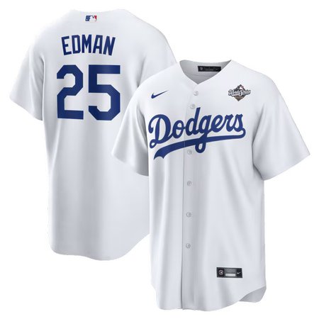 Youth Los Angeles Dodgers #25 Tommy Edman Nike White 2025 World Series Home Replica Player Jersey