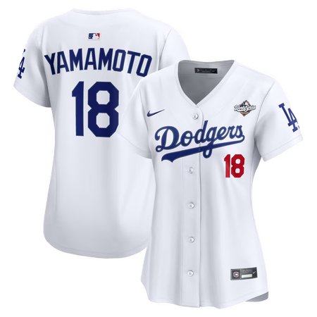 Women's Los Angeles Dodgers #18 Yoshinobu Yamamoto Nike White 2025 World Series Home Limited Jersey
