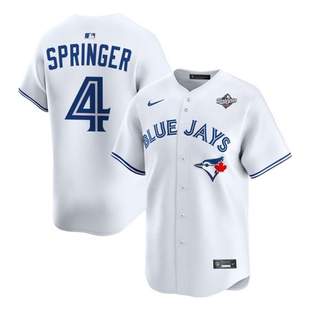 Men's Toronto Blue Jays #4 George Springer Nike White 2025 World Series Home Replica Player Jersey