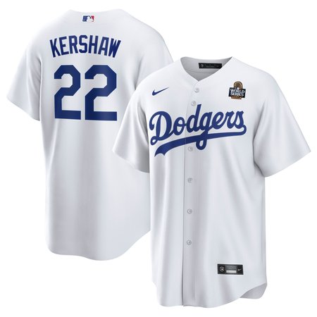 Men's Los Angeles Dodgers #22 Clayton Kershaw White 2024 World Series Home Replica Player Jersey
