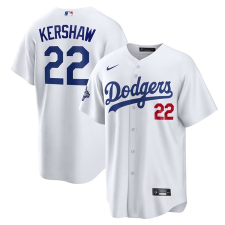 Youth Los Angeles Dodgers #22 Clayton Kershaw Nike White Home 2025 World Series Champions Limited Jersey