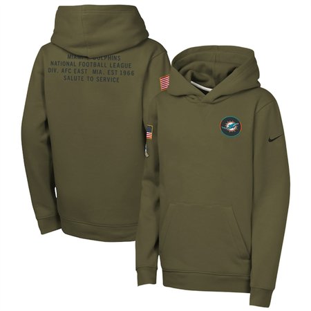 Youth Miami Dolphins Olive 2025 Salute to Service Club Fleece Hoodie