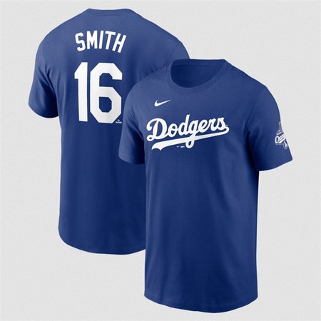 Men's Los Angeles Dodgers #16 Will Smith Royal 2025 World Series Champions Name & Number T-Shirt