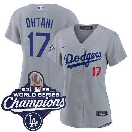 Women's Los Angeles Dodgers #17 Shohei Ohtani Nike Gray 2025 World Series Champions Home Limited Jersey