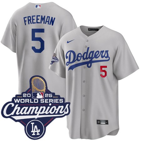 Youth Los Angeles Dodgers #5 Freddie Freeman Nike Gray 2025 World Series Champions Home Limited Jersey
