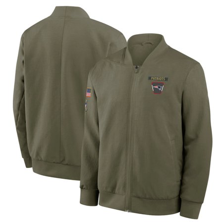 Men's New England Patriots Nike Olive 2025 Salute to Service Sideline Full-Zip Bomber Jacket